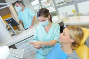 woman getting emergency crowns in Leesburg, VA